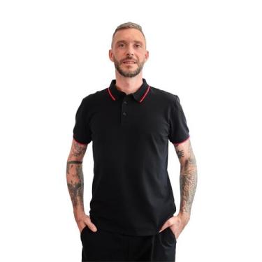 Imagem de Polo Masculina Lisa com Friso na Gola - Rabbitohs, P, Preto
