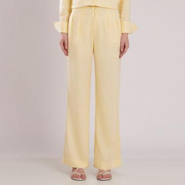 Imagem de Calça Linho Wide Leg Alfaiataria Miss Joy 8470 Amarelo Cor:AmareloTama