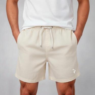 Imagem de Bermuda de Linho Mauricinho Short Praia Masculino Com Bolsos Elastico 