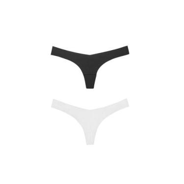 Imagem de Kit 2 Calcinhas Fio Dental Bonjour KT3787 Invisíveis, Preto, Branco, G