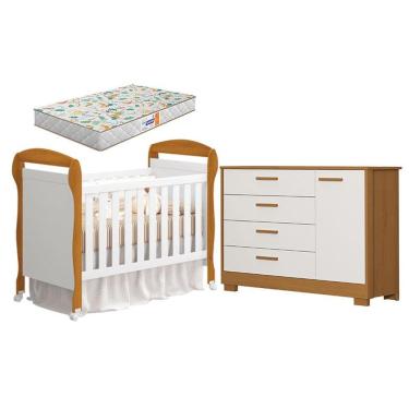 Imagem de Kit Berço Americano Danny e Cômoda Infantil Zaki 1 Porta 4 Gavetas em MDF 148 cm Branco Reller Móveis