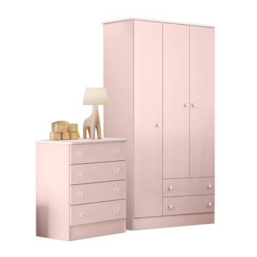 Imagem de Cômoda Doce Sonho 4 Gavetas em MDP com Puxador Estrela em Plástico Rosa Acetinado para...