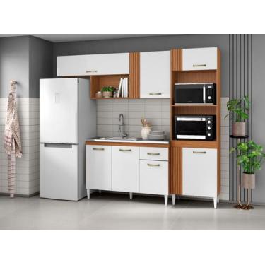 Imagem de Cozinha Compacta Vitória com Balcão de Pia 120cm Sem Tampo - Cinamomo/