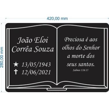 Imagem de Placa Lápide para Túmulo em ACM 42x28cm com Bíblia, Nome e Frase Perso