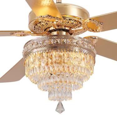 Imagem de Ventilador de teto de cristal Asyko 62" Fandelier Gold com controle re