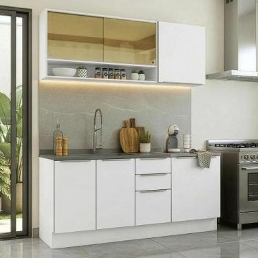 Imagem de Armário de Cozinha Compacta 180 x 60 cm Branco/Branco Veludo Lux Mades