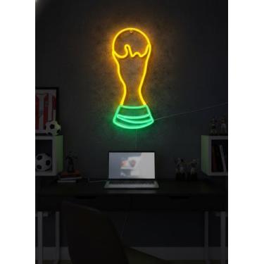 Imagem de Luminária Neon Troféu Amarelo e Verde Decoração Futebol Copa - COMERCI