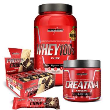 Imagem de Kit Whey 100% Morango + Crisps Bar + Creatina 300g - Integralmedica, D