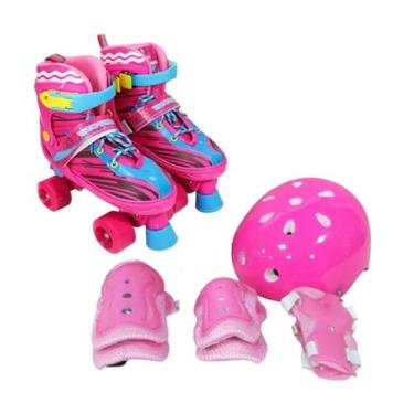 Imagem de Patins roller infantil ajustável 4 rodas com kit de proteção turma da 