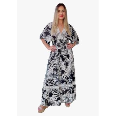 Imagem de Vestido Longo Indiano Estampado Manga Curta Viscose Cod.162 - Aleci Fa