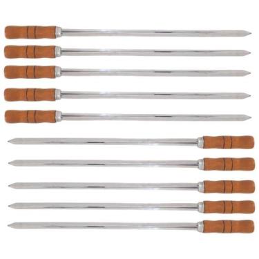 Imagem de Kit 10 Espetos Espada 80cm Inox Cabo Madeira Churrasco - INOX LAURINDO