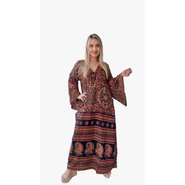 Imagem de Vestido Longo Indiano Tipo Kaftan Toque De Seda - Cod. 5013 - Aleci Fa