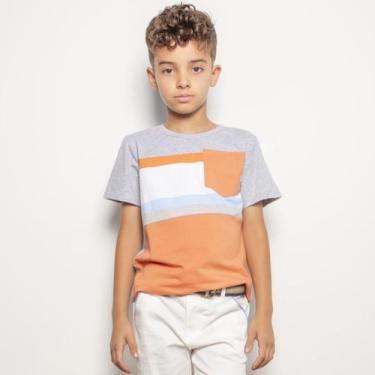Imagem de Camiseta Infantil Menino Bolso - Kiki & Mily, Laranja, 4