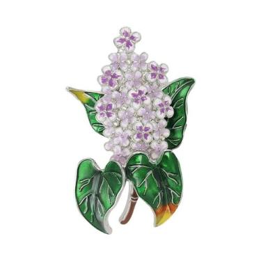 Imagem de Broches De Hortênsia Esmaltados Unissex Femininos Com Strass, Alfinete