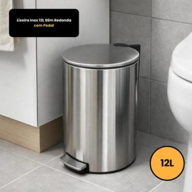 Imagem de Lixeira Inox 12L Slim Redonda Com Pedal - POWERMAID