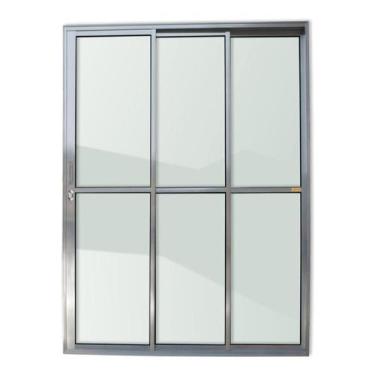 Imagem de Porta de Alumínio de Correr 210x120cm 3 Folhas 1/3 com Vidro Liso Anod