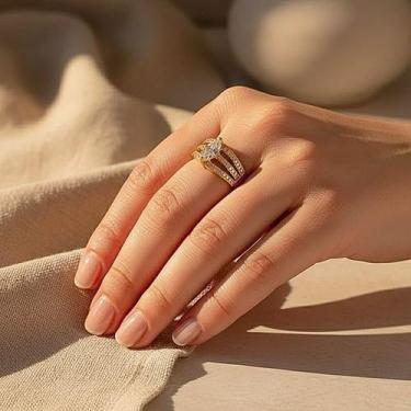Imagem de Anel zircônias com gota - ALBAA JOIAS, Dourado, Cristal, 16