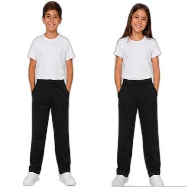 Imagem de Calça Moletom Tecido Liso Sem Punho Infantil Juvenil Unissex Cor:Preto