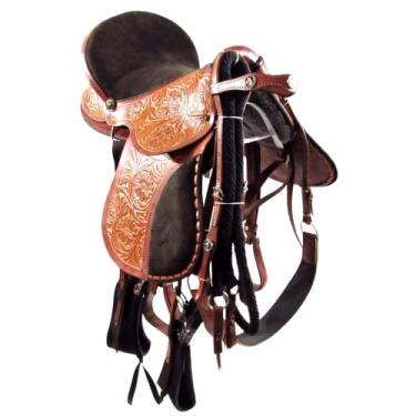 Imagem de Sela Australiana Havana Entalhada Couro Nobuck Inox 15 Polegadas