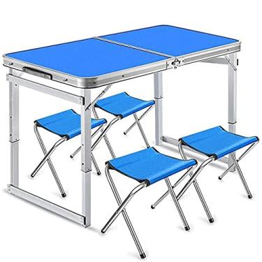 Imagem de GQYYS Mesa dobrável portátil ajustável para uso ao ar livre, com conjunto de 4 cadeiras, mesa de acampamento, mesa de jantar ajustável para ambientes internos e externos, com alça portátil para piquenique, acampamento, churrasco