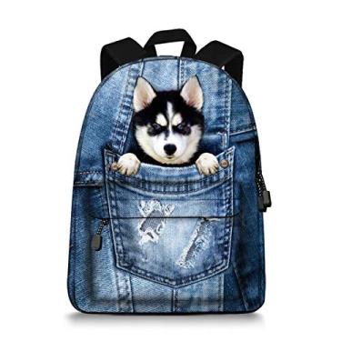 Imagem de JBS-NO.1 Mochila fofa de gatos para adolescentes meninos, bolsas de livros de lona para escola, Husky, 11.4”(L)*6.9”(W)*15.4”(H)