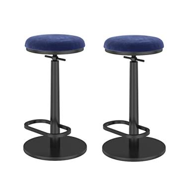 Imagem de Bancos De Bar Ajustáveis ​​Conjunto De 2, Cadeira De Balcão Sem Encosto, Banco Alto Giratório Com Apoio Para Os Pés, Ilha De Cozinha, Bistrô, Banco De Restaurante De Café Da Manhã (Color : Blue)