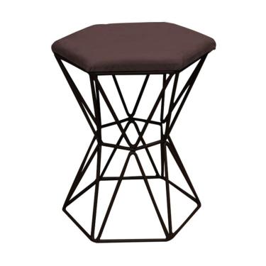 Imagem de Kit 05 Puff Banqueta Louis Industrial Hexágono Ferro Preto Suede Marrom