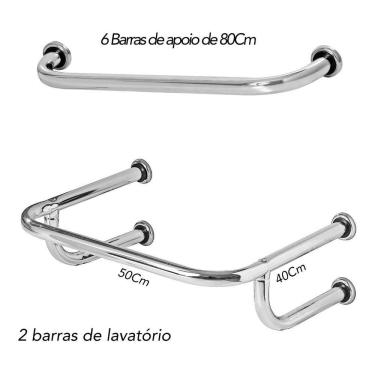 Imagem de 2 Barras De Apoio Para Lavatório E 6 Barras De Idoso De 80cm