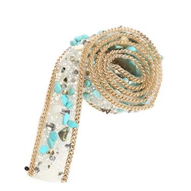 Imagem de 1M 2 cm de largura de ferro no patch, malha de Hotfix, acabamento de contas de , para roupas DIY, sacolas/sapatos/decoração de vestido de noiva de casamento (verde + contas de