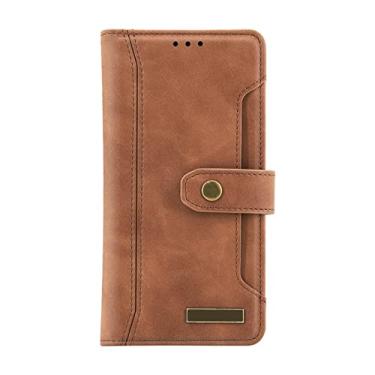 Imagem de GSYH Capa para iPhone 13/13 Pro/13 Pro Max, Capa carteira de couro legítimo à prova de choque slots para cartões TPU Shell Kickstand Magnetic Folio Capa protetora TPU, Marrom, 13 15,1 cm