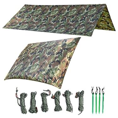 Imagem de Foern Lona impermeável para barraca sob a barraca, abrigo de lona de acampamento portátil leve, PU 5000 à prova d'água, lona para acampamento aventura ao ar livre, camuflagem 1,5 x 2,2 m