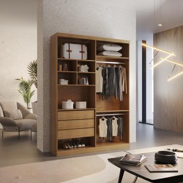 Imagem de Closet Solteiro Fenix com 3 Gavetas e 8 Prateleiras MDF Rufato - Imbuia