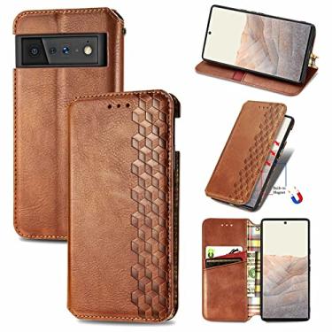 Imagem de YUNCHAO Caixa de telefone Para o Google Pixel 6 Grid cúbica pressionada Horizontal Flip Magnetic Leather Case With Holder & Card Slots & Wallet capa para celular