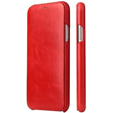 Imagem de HAODEE Capa de telefone flip de couro genuíno fino, para Apple iPhone 8 Plus 5,5 polegadas capa protetora à prova de poeira à prova de arranhões (cor: vermelho)