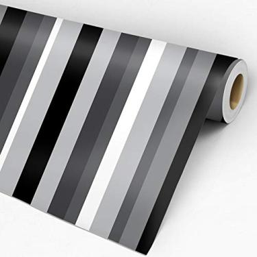 Imagem de GF Casa Decor Papel de Parede Adesivo Lavável Listrado Preto Branco Cinza