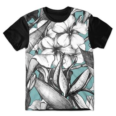 Imagem de Camiseta As Braba Masculina Flores e Folhas Cinza Full Print