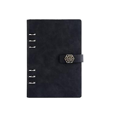 Imagem de Fivela Magnética Capa Dura A5 Caderno de Couro Bloco de Notas Pasta Anel Planejador Agenda Livro de Notas de Negócios Papelaria, Fukou, Preto, A5