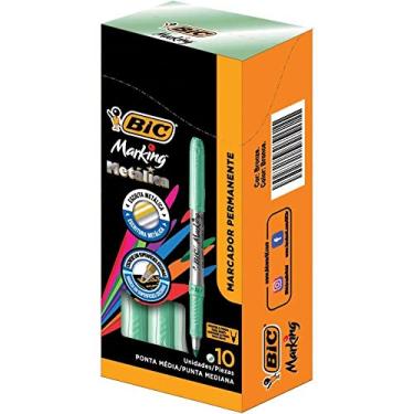 Imagem de Pincel Permanente, Bic, Marking, 1.1 mm, Verde Claro, Metálico, Caixa com 10