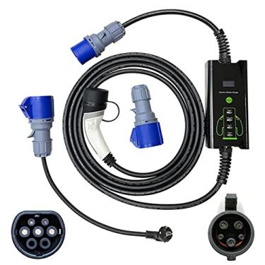 Imagem de Carregador portátil 16/32A EV cabo de nível 2 portátil portátil para uso doméstico elétrico IP65 à prova d'água carregamento mais rápido, preto, padrão europeu