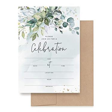 Imagem de Bliss Collections 25 Convites com Envelopes para Todas as Ocasiões, Aquarelas Verdes Convites Perfeitos para: Casamentos, Chás de Noivado, Noivado, Festa de Aniversário ou Eventos Especiais, Preenchimento em Branco