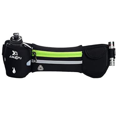 Imagem de Cinto de hidratação feminino masculino para trilha corrida à prova d'água refletivo quadril pacote de cintura com fone de ouvido maratona para corrida com garrafa de água de 280 ml, verde, 44 x 13 cm