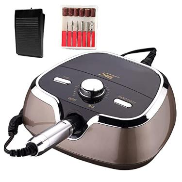 Imagem de Yajun Broca de unha elétrica portátil para unhas acrílicas 35.000 RPM lixadeira de unhas de baixo ruído ferramenta de remoção de polimento de gel de manicure com pedal de pé, ouro, 19,5 * 17 * 7 cm