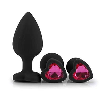 Imagem de Plug Anal de Coração em Silicone Tamanho P 7cm x 2,9cm Preto com Pedra Rosa