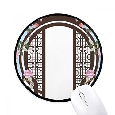 Imagem de Tapete de mouse para porta de flores azuis da cultura chinesa, tapete redondo para computador
