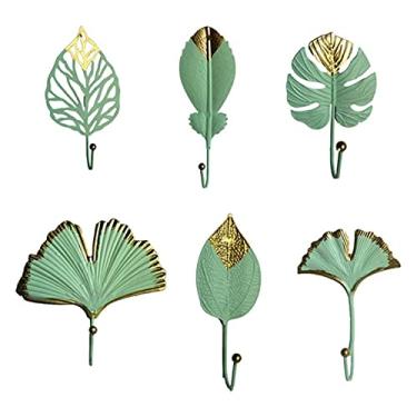 Imagem de KIZQYN Ganchos de casaco 2 peças/conjunto nórdico ganchos de roupão de parede em forma de folha rack de casaco chave cabide de roupas decoração pendurada para casa rack de casaco montado na parede (cor: latão)