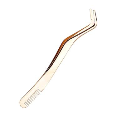 Imagem de MERIGLARE Pinças de cílios curvadas profissionais 2 em 1, pontiagudas com precisão de DIY suprimentos de extensão de cílios para de maquiagem em, áureo