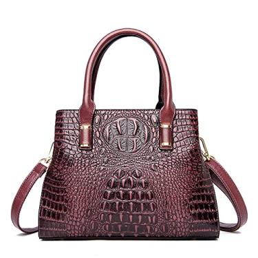 Imagem de Bolsa feminina de crocodilo com alça superior grande, bolsa transversal de couro, moderna, ombro, Roxa