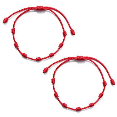Imagem de Pulseira vermelha feita à mão para mulheres e homens, 2 peças, 7 nós, pulseira da amizade, com cordão vermelho, atrai riqueza, amuleto e sucesso