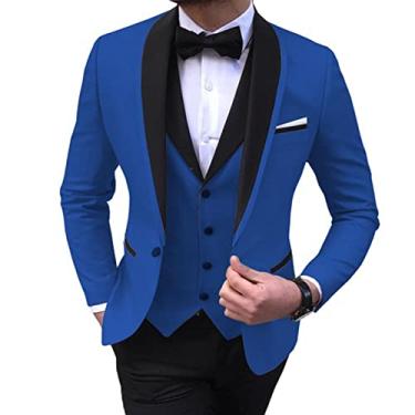 Imagem de Blazer masculino jaqueta blazer de casamento 3 peças ternos sólidos trespassado para jantar, baile, azul, M(175