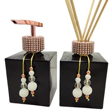 Imagem de Kit Lavabo Porta Sabonete Líquido Aromatizador Difusor-Jogo de Organizadores Para Banheiro-Dispenser-Preto e Rosê Gold Strass-Luiggi Presentes®